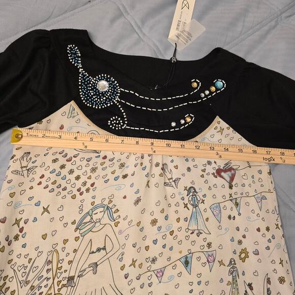 MINKPINK Silk Embellished Dress Sz 2 Oversized Graphic Print Boho Indie Artsy - Picture 9 of 11